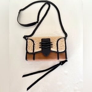 Aimee Kestenberg Black, Brown & Cream Sherpa  Crossbody Wallet Bag